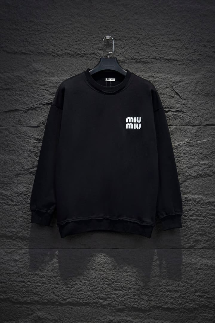 Miu Miu Embroidered Oversize Cotton Sweatshirt in Heather Grey