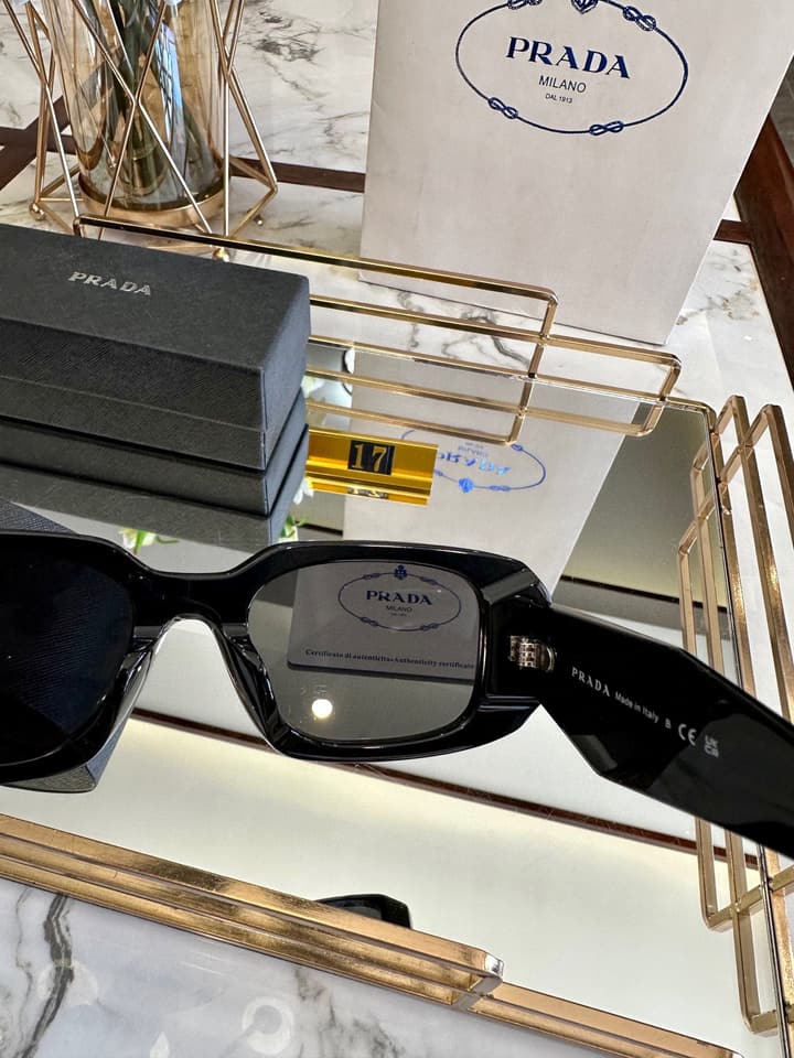 Prada Polarized Acetate Sunglasses in Glossy Black Frontal