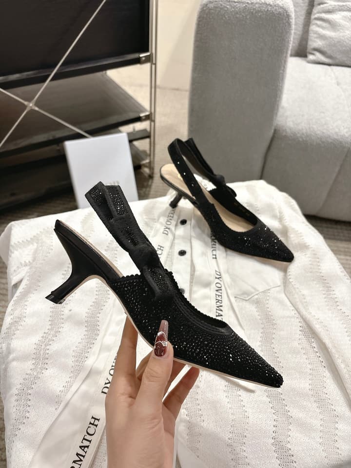 Dior J'Adior Embroidered Strap Kitten Heel Sandals in Black Patterned Fabric