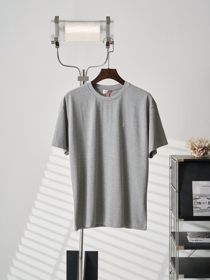 Saint Laurent YSL Embroidered Logo T-Shirt in Heather Grey