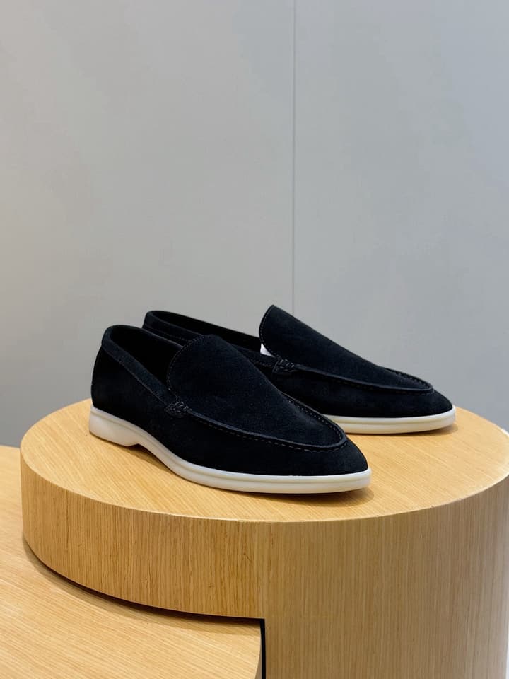 Loro Piana Italian Handmade Suede Driving Shoes in Black Suede