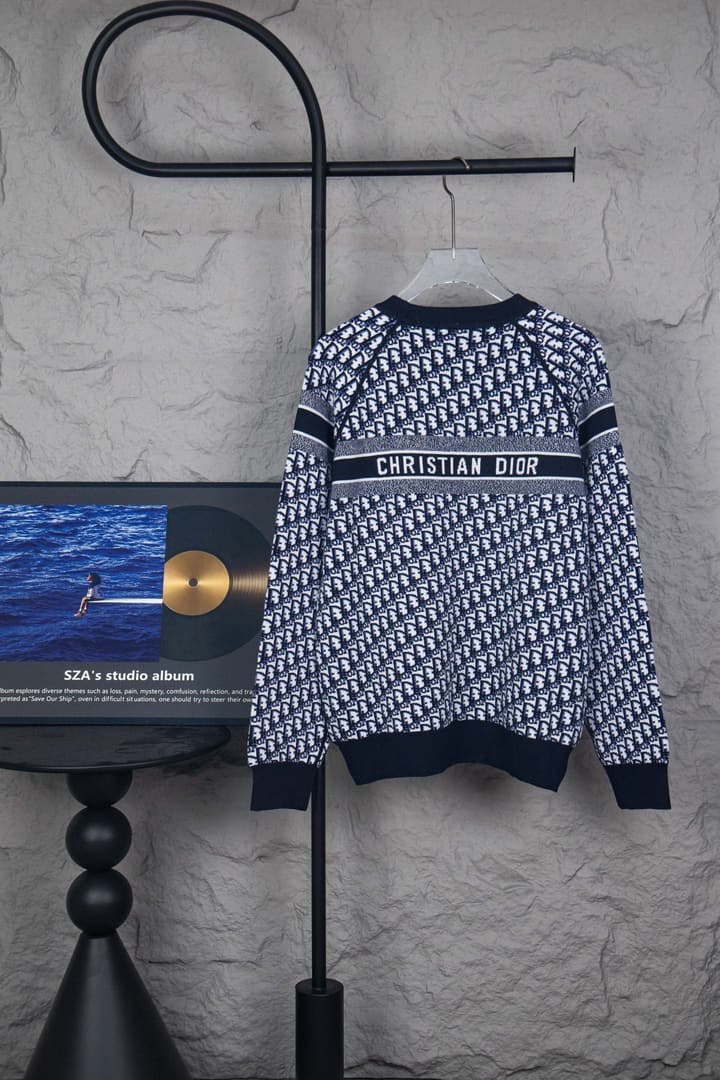 Dior Monogram Double-Sided Jacquard Crewneck Sweater – 24SS in Navy Monogram Pattern