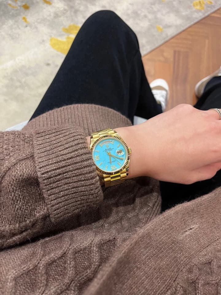 Rolex Day-Date Oyster Perpetual Gold Turquoise Mechanical Watch in Champagne