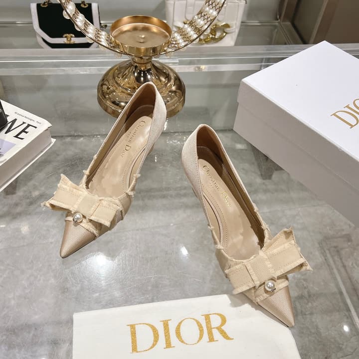 Dior Adiorable Bow Pearl Wedge Pumps in Black Ruffled Bow