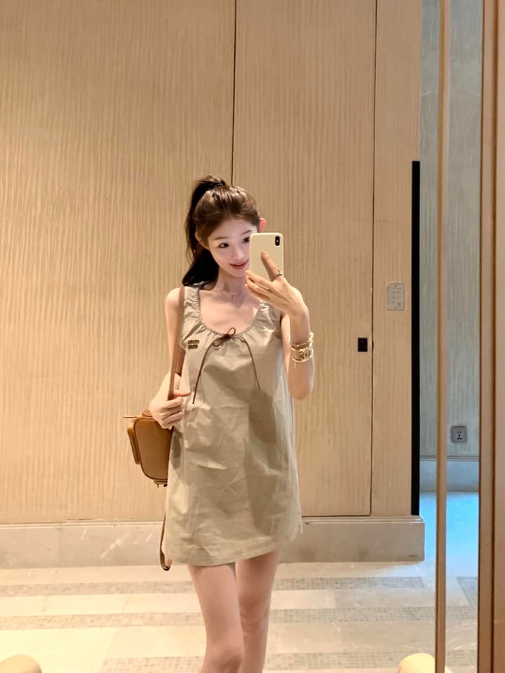 Miu Miu Sleeveless A-Line Dress in Khaki