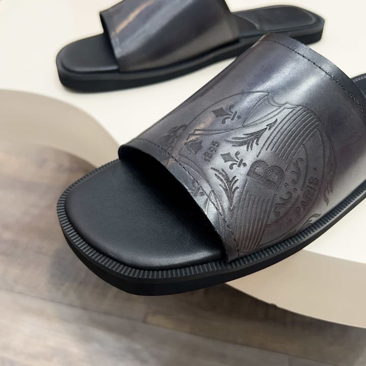 Berluti Hand-Painted Calfskin Slippers in Matte Black