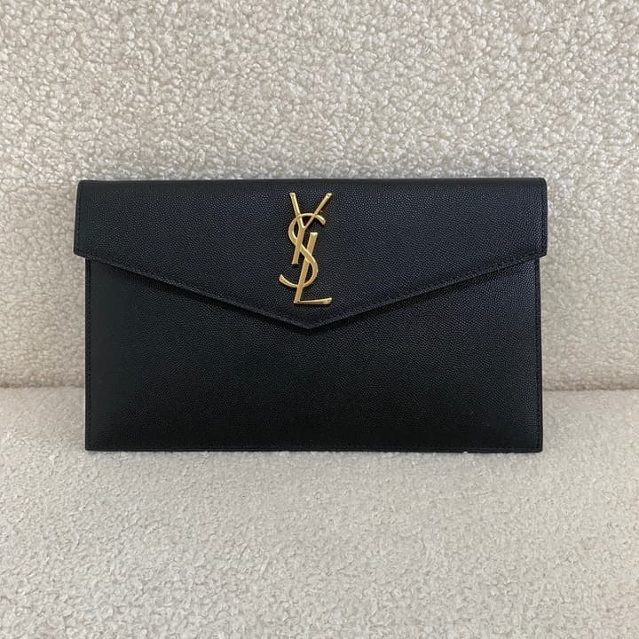 Saint Laurent Uptown Envelope Clutch in Classic Black With Gold Hardware