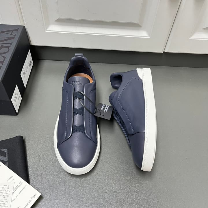 Zegna SECONDSKIN Triple Stitch™ Sneakers in Navy Blue