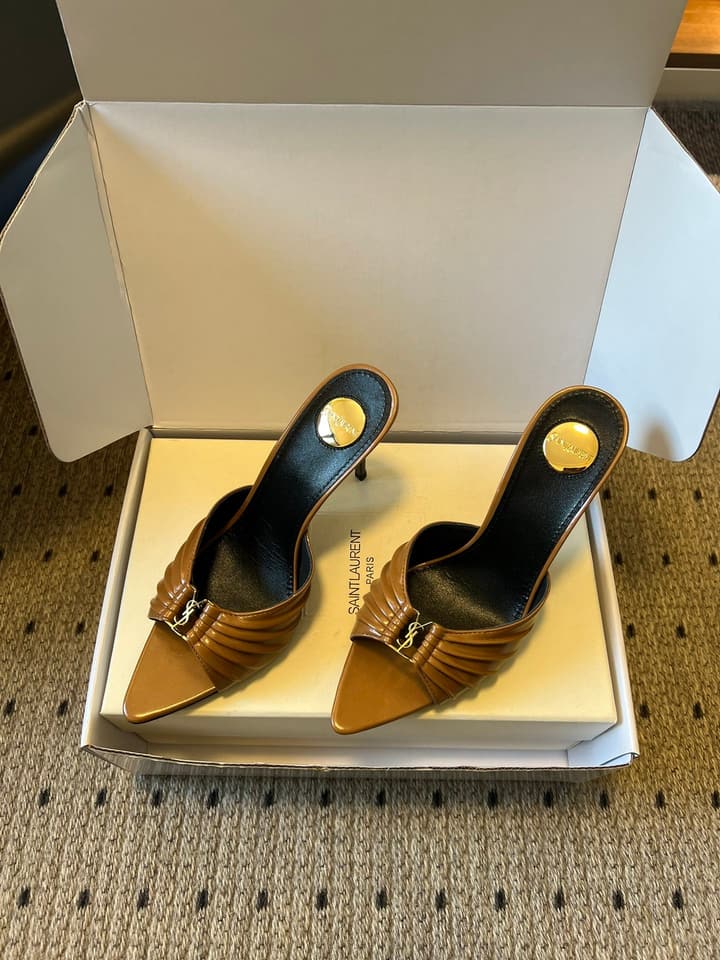 Saint Laurent Ruched Leather Mules – 26SS in Beige