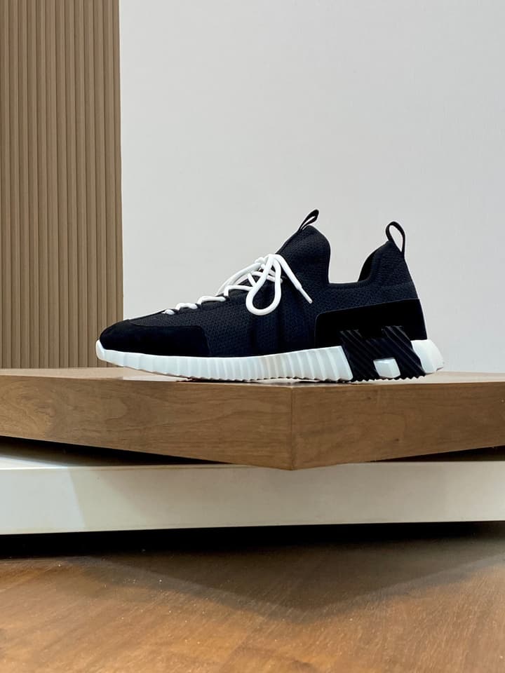 Hermès Suede and Denim Canvas Sneakers in Black And White