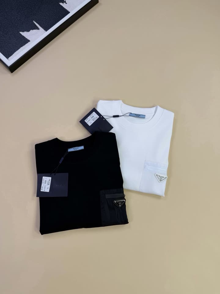 Prada Nylon Patch Pocket Triangle Logo T-Shirt in Black