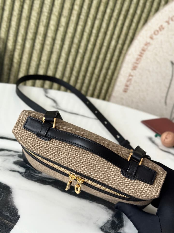 Loro Piana L19 Canvas Crossbody Bag – Spring/Summer Resort Collection in Beige Canvas With Burgundy Trim