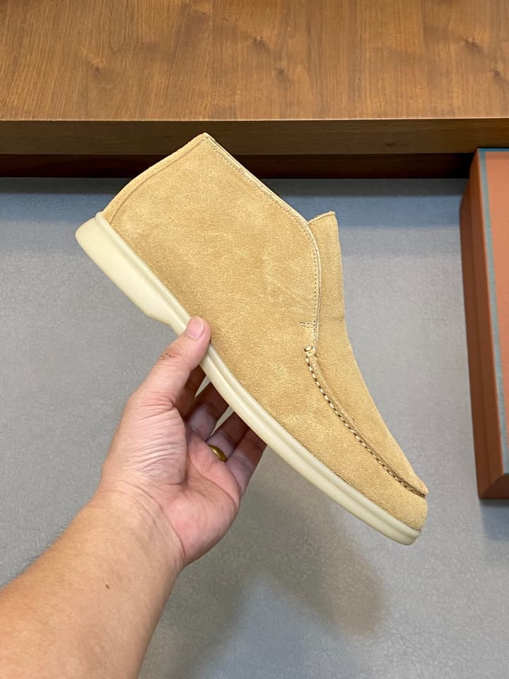 Loro Piana Suede Leather Slip-On Loafers in Camel Tan Suede