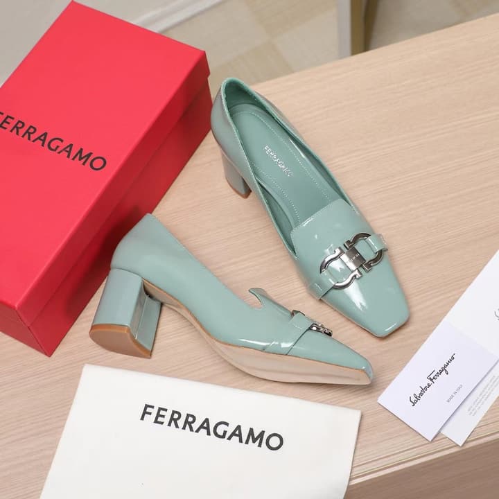 Ferragamo Classic Square Toe Pumps in Brown