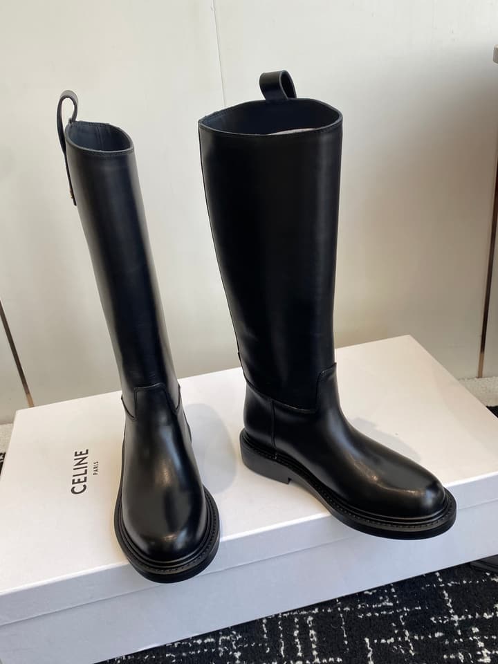 Celine Triomphe Equestrian Ankle Boots – 2025FW in Waxed Black Leather