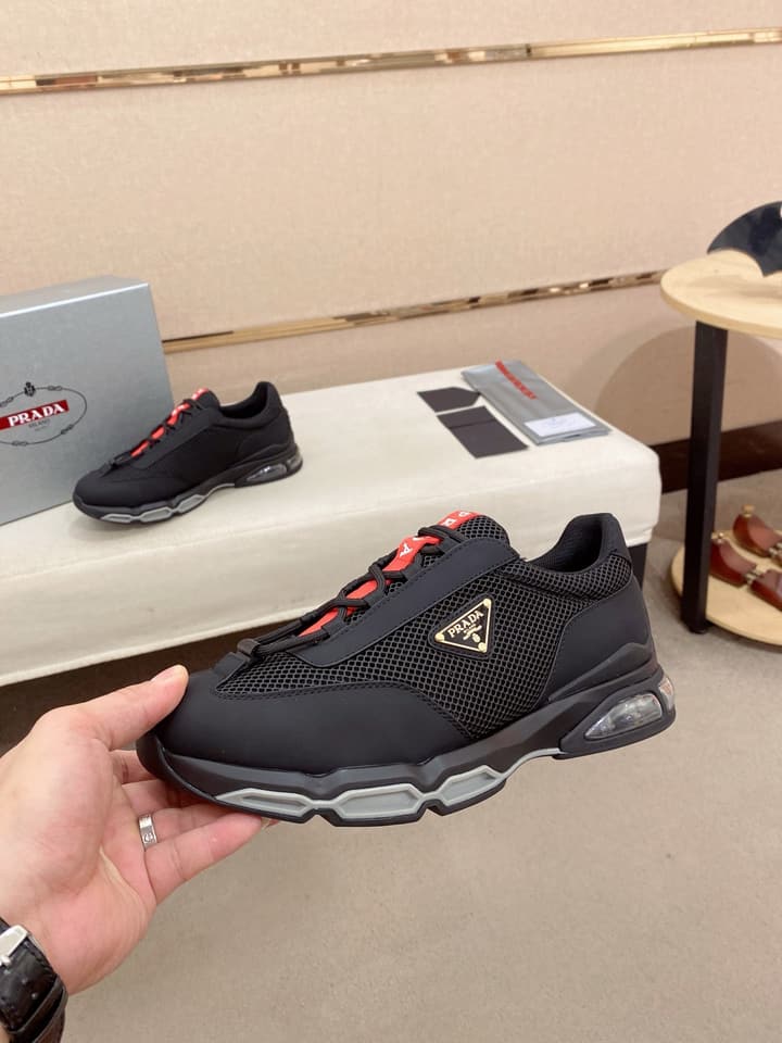 Prada Men's Leather Mesh Sneakers – New Collection in Charcoal Grey