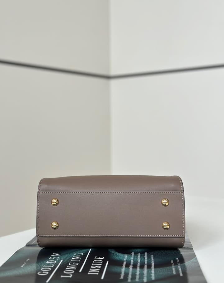 Fendi Peekaboo Classic Calfskin Handbag in Taupe Leather