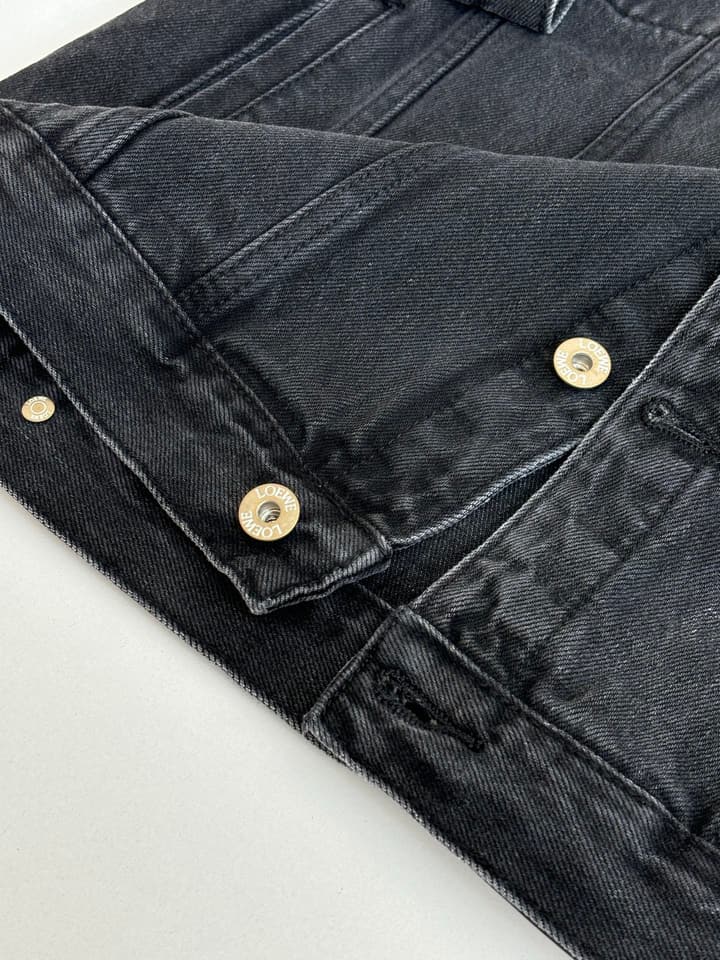 Loewe Embroidered Washed Distressed Denim Jacket in Washed Black