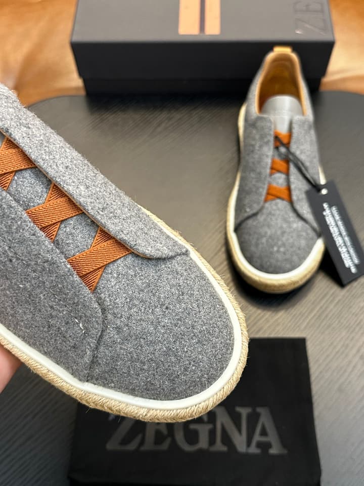 Zegna Triple Stitch Low-Top Sneakers in Dark Charcoal