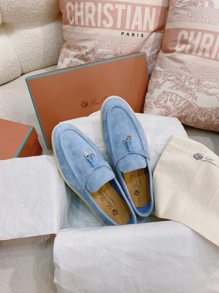 Loro Piana Glossy Cashmere Loafers in Blush Pink Suede