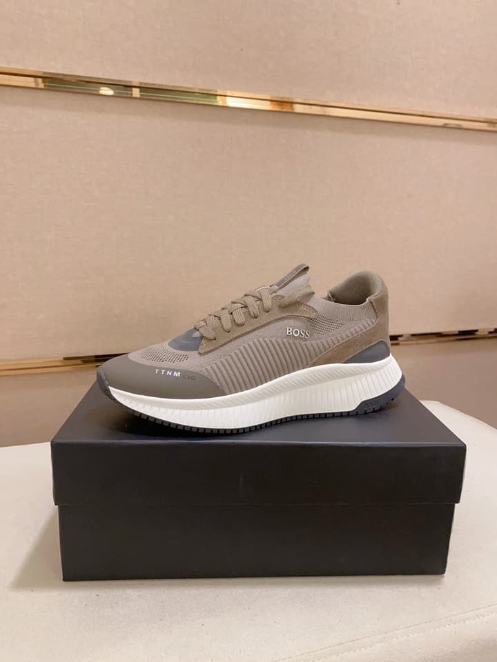 Boss Latest Casual Fly-Knit Sneakers in Black With Gold Accents