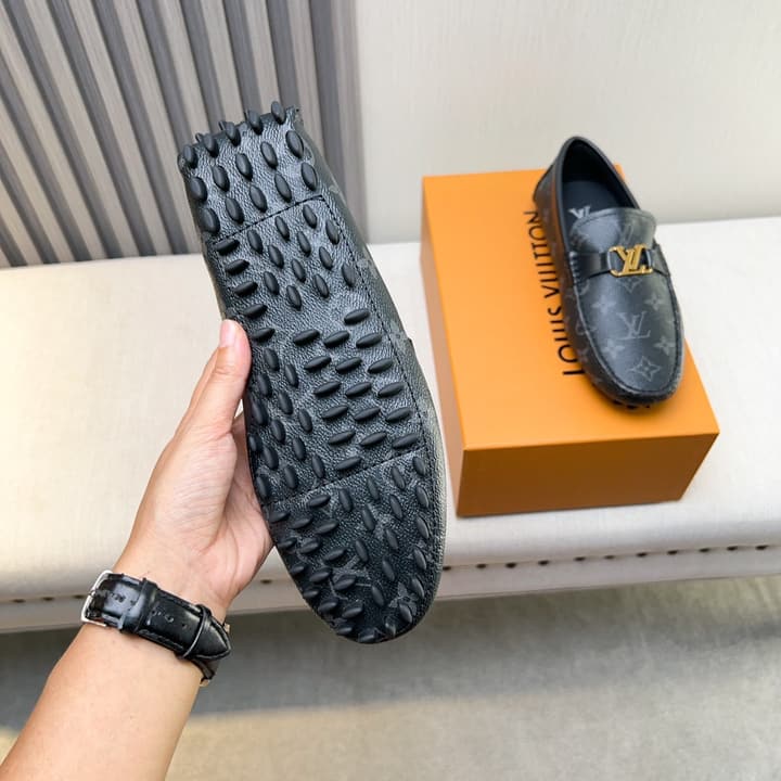 Louis Vuitton Pebbled Leather Driving Shoes in Black Smooth Leather