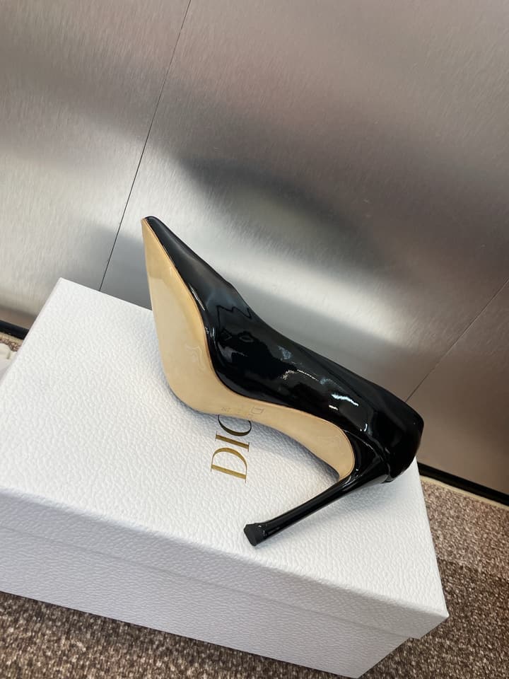 Dior CD Logo Pointed Toe Pumps – 2025 Spring/Summer Haute Couture Collection in Shiny Black Flat