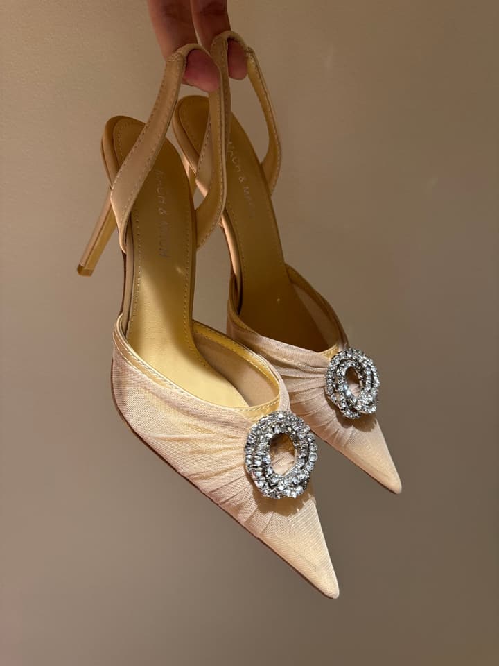MACH & MACH Rhinestone Lace Heeled Sandals – 2025 Early Spring Collection in Cool Nude Black Cap Toe