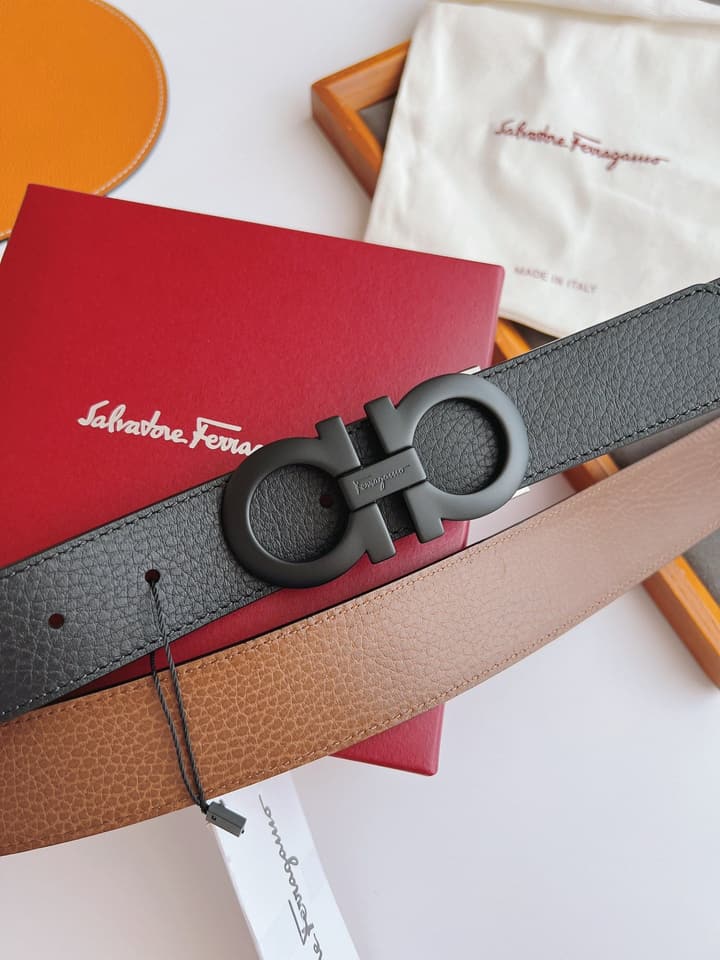 Ferragamo Men's Reversible Leather Belt in Black/brown Reversible With Gold Buckle