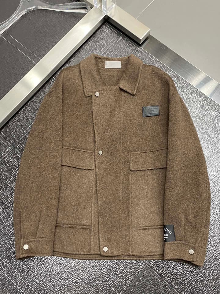 Dior Men's Classic Lambswool Short Coat in Camel Brown