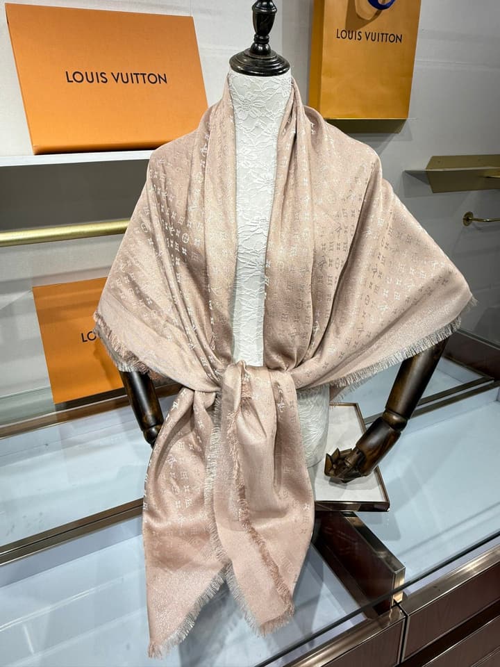 Louis Vuitton Classic Monogram Silk Wool Shawl in Beige