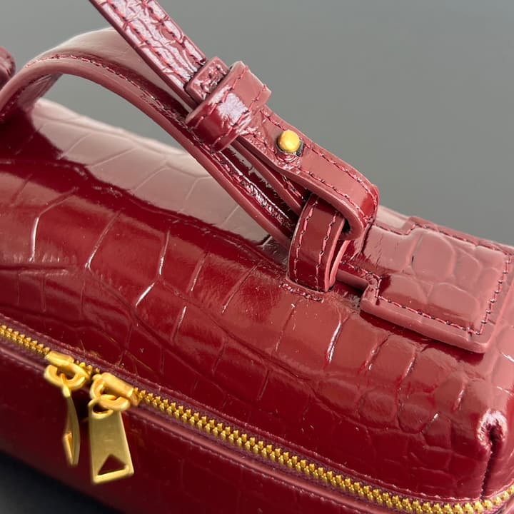 Bottega Veneta Crocodile Embossed Vanity Case in Deep Burgundy Croc