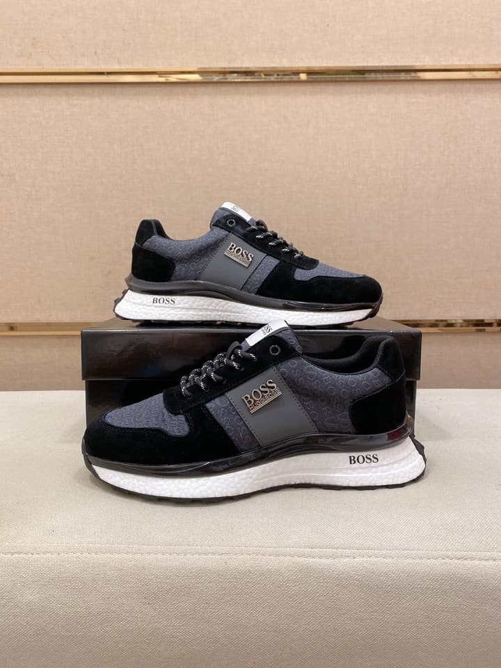 Boss Italian Leather Casual Sneakers in Dark Navy