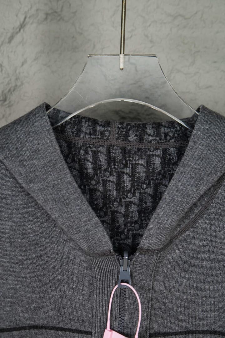 Dior Monogram Jacquard Zipper Cardigan – 24SS in Grey With Black Stripes
