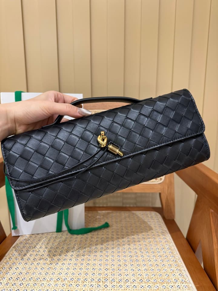 Bottega Veneta Andiamo Clutch Bag in Black Intrecciato