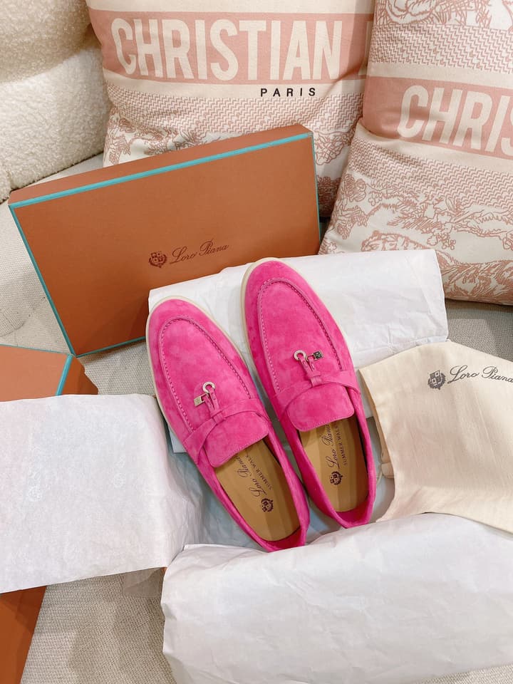 Loro Piana Glossy Cashmere Loafers in Blush Pink Suede