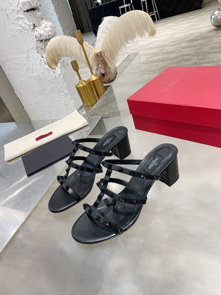 Valentino Rockstud Classic Block Heel Sandals in Nude With Gold Studs