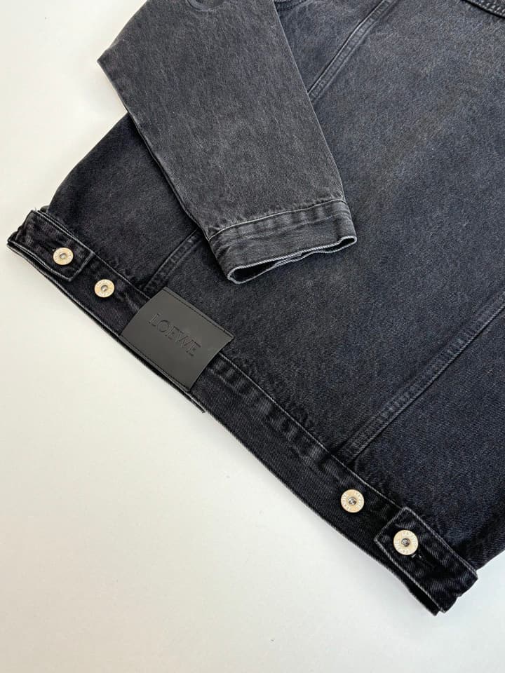 Loewe Embroidered Washed Distressed Denim Jacket in Washed Black