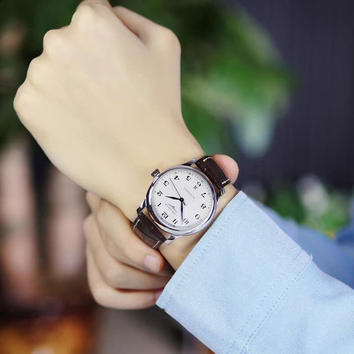 Longines Master Collection Automatic Watch in White Dial Dark Brown Leather Strap