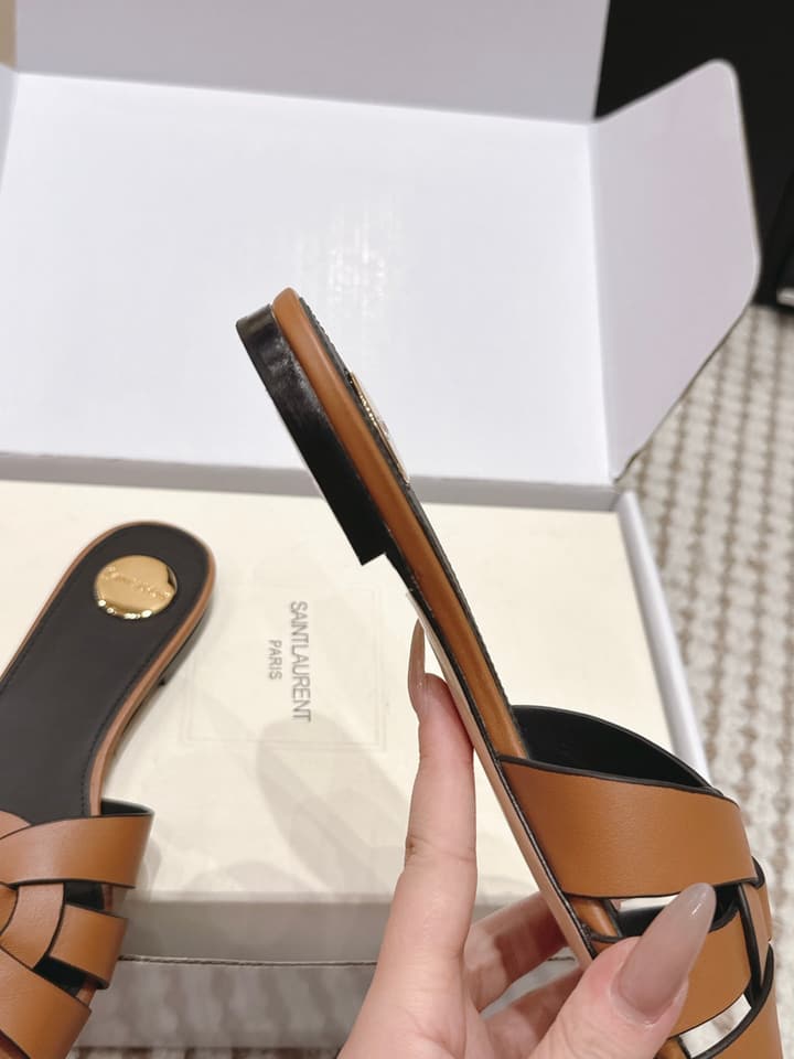 Saint Laurent Melody Square Toe Flat Sandals – 2026SS in Burgundy Patent