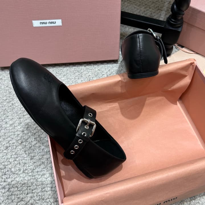 Miu Miu Pointed-Toe Mary Jane Ballet Flats – 2026 Runway Collection