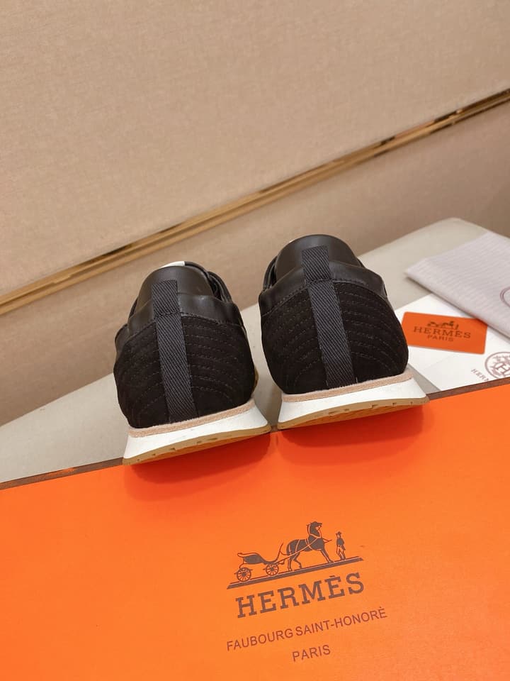 Hermès Suede and Goatskin H Detail Sneakers
