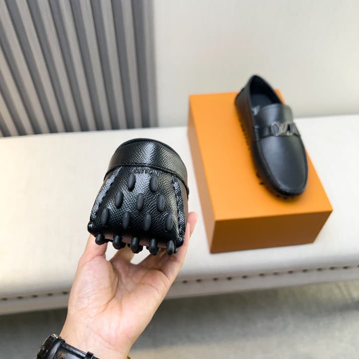 Louis Vuitton Pebbled Leather Driving Shoes in Black Smooth Leather