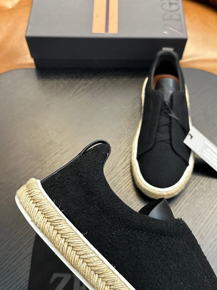 Zegna Triple Stitch Low-Top Sneakers in Deep Black