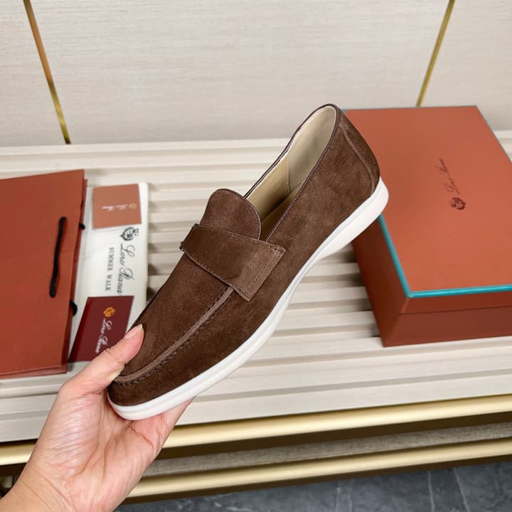 Loro Piana New Moccasin Shoes in Brown Suede