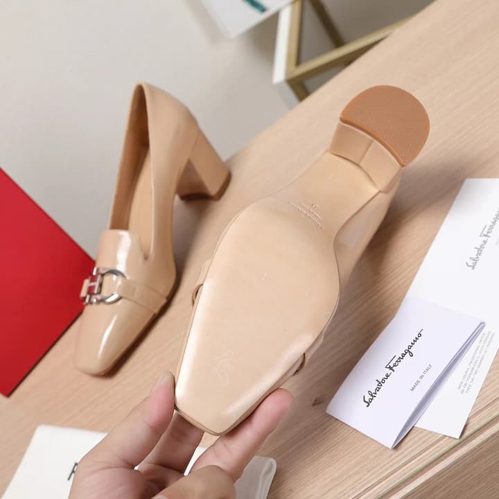 Ferragamo Classic Square Toe Pumps in Brown