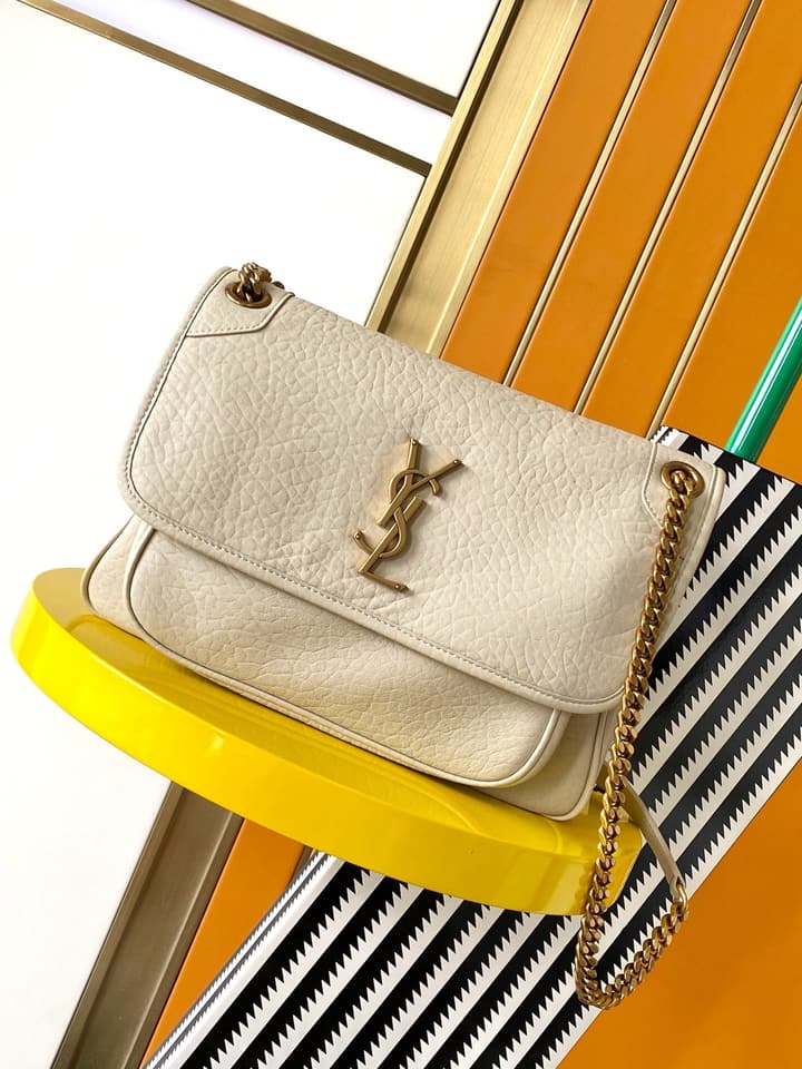 Saint Laurent Niki Medium Flap Bag in Cream Leather