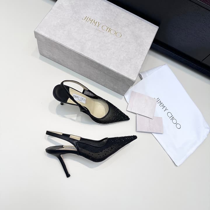 Jimmy Choo Mesh Rhinestone Slingback Heels – Spring/Summer Collection in Pure White