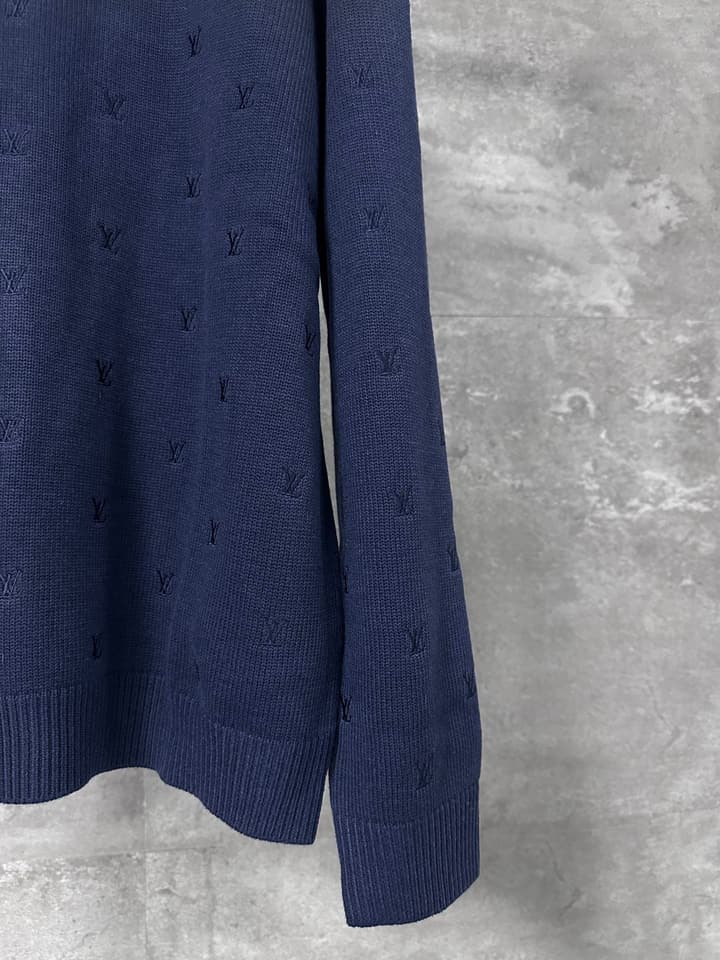 Louis Vuitton Monogram Embroidered Round Neck Sweater in Navy Blue Embroidered Monogram Sweater