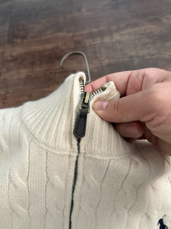 Ralph Lauren Half-Zip Cable Knit Sweater in Khaki
